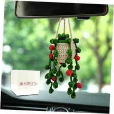 Crochet Hanging Plant for Car,Car Decorations Interior,Plant Red Flowers