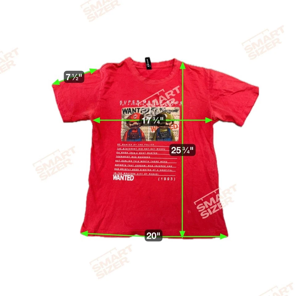 Camiseta Super Mario Bros Luigi Wanted Póster Parodia Roja M JEM HSINO 1993 Foto 3 de 4