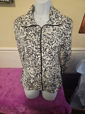 Keren Hart Zip Up / Drawstring Black & White Floral Windbreaker W/Pockets. SMALL