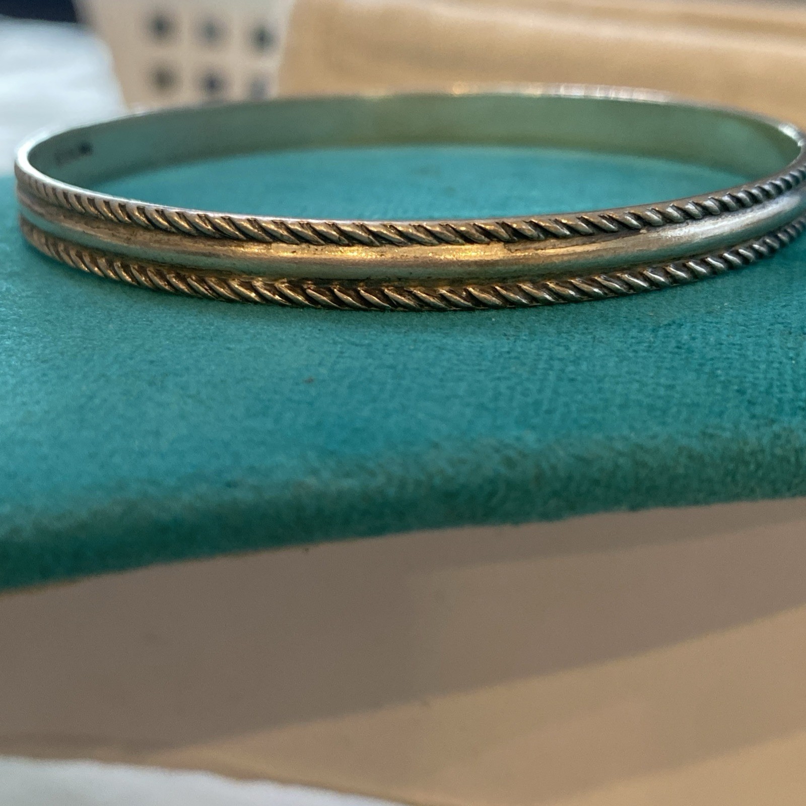 Vintage Sterling Silver Solid Bangle Bracelet 8.5” - image 1