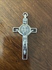 Vintage St. Benedict Crucifix Brown Enamel w/ Coin Medallion Inlay INRI 3” Cross — photo 1