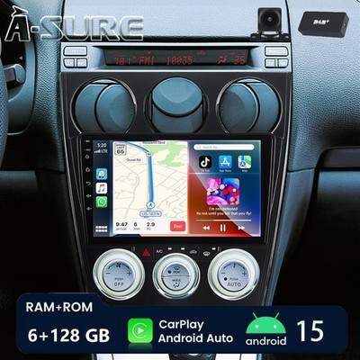DAB+ KAM 6+128G Android 15 CarPlay Radio GPS NAVI Für Mazda 6 Hatchback 2002-08