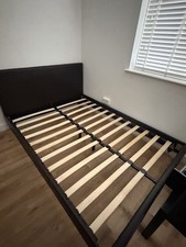 Black Upholstered Double Bed Frame with Headboard & Slatted Foundation