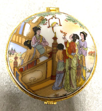 Ancienne boite à bibelots en porcelaine chinoise peinte à la main avec miroir boîte de rangement avec or