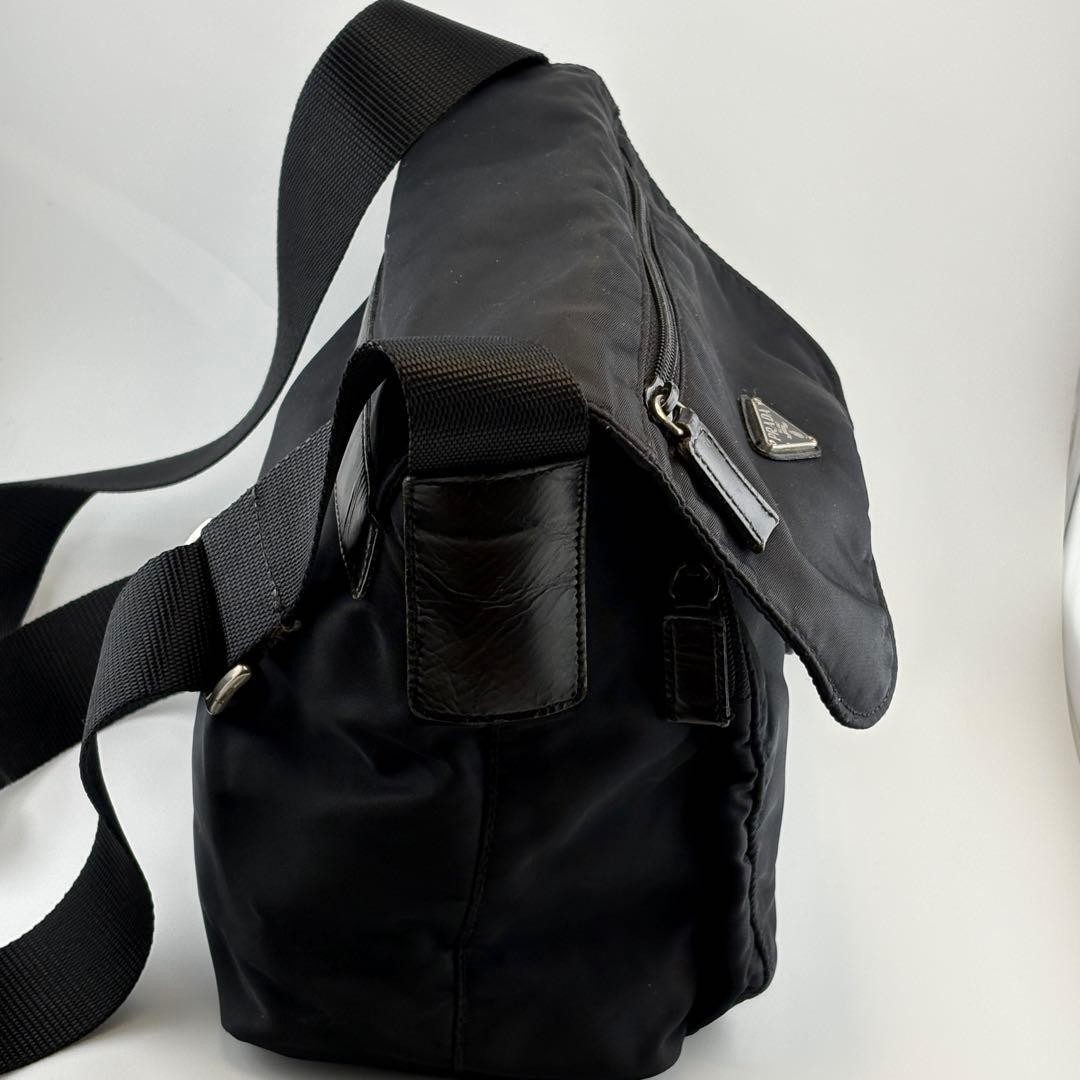 Prada Black Nylon Leather Handle Messenger Bag Vintage Authentic thumbnail 5