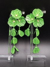 Fashion Jewellery Green Floral Drop Earrings One Size - Statement Long Tassel