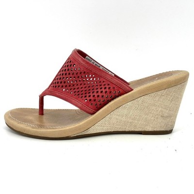 UGG Solena Women s red thong wedge heel perforated leather sandal (9) summer