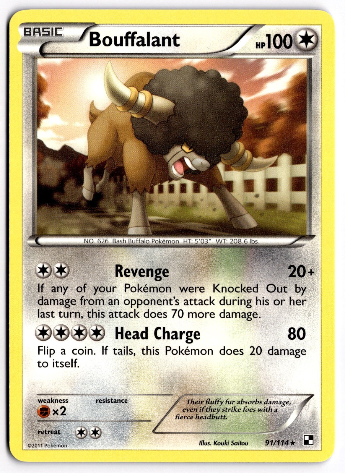Pokemon TCG Bouffalant (91) 91/114 Black and White Rare NM