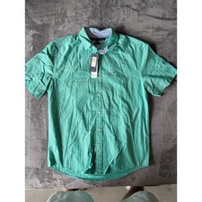 Tommy Hilfiger Mens Green Micro Print Short Sleeve Button Down Shirt Classic Fit