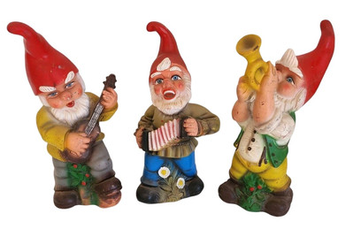3 Zeho Garden Gnome Blow Mold Set Musician Trumpet Guitar