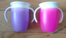 Munchkin Lot of 2 360 Sippy Cups w Handles 1) Purple / 1) Pink BPA Free