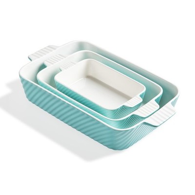 Ceramic Baking Dish Set, Cake Baking Dish for Brownie, Porcelain Striped Cass...