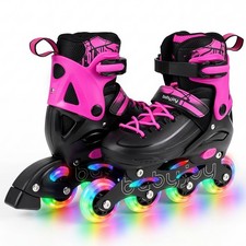 4-Size Adjustable Light-Up Roller Skates w/Illuminating Wheels Safety Support