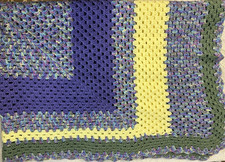 VTG Crochet Afghan Blanket Throw Handmade Granny Square Green Purple 45 x 62