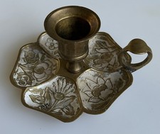 Vintage Old Retro Antique Brass Chamberstick - We Willy Winky style