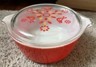 Vintage Pyrex Friendship Red Round Casserole & Lid #472 1-1/2 Pint Clear Lid