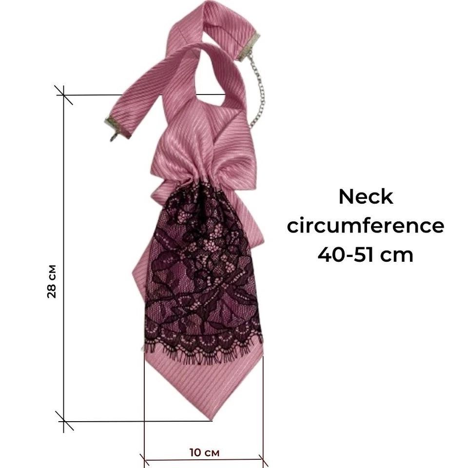 Corbata para mujer hecha a mano de seda rosa con encaje negro | Collar con lazo victoriano Foto 3 de 4