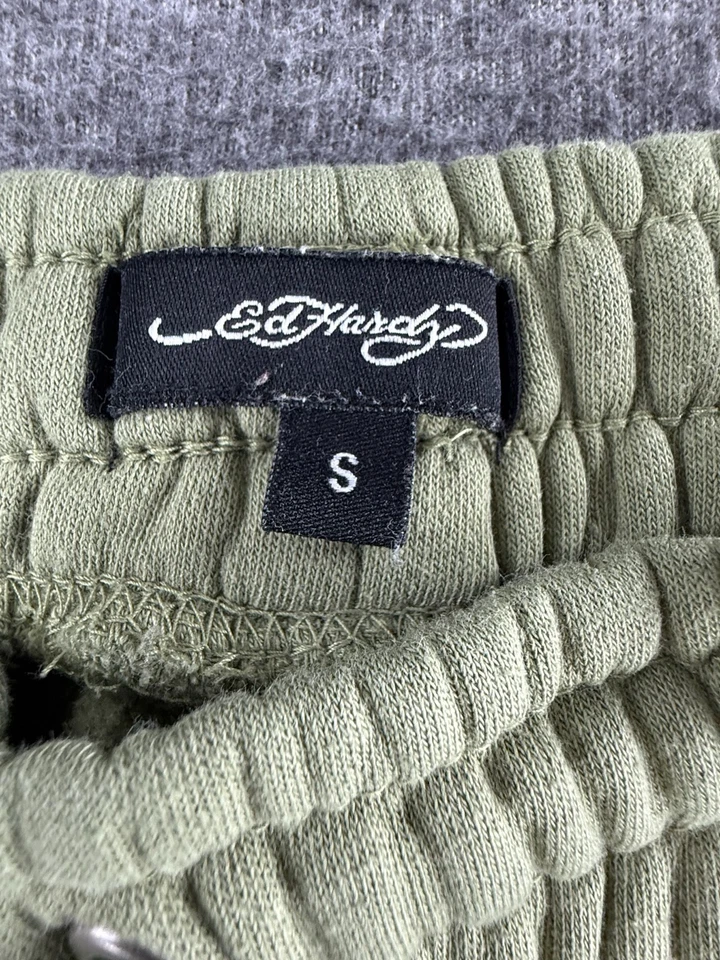 Pantalones deportivos Ed Hardy para mujer y mujer con logotipo verde oliva talla pequeña acampanados Foto 4 de 4