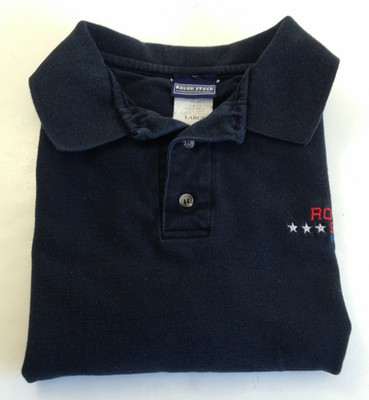 Vintage Mens Panhandle Rough Stock Pro Rodeo Navy Polo Shirt Size L USA Made