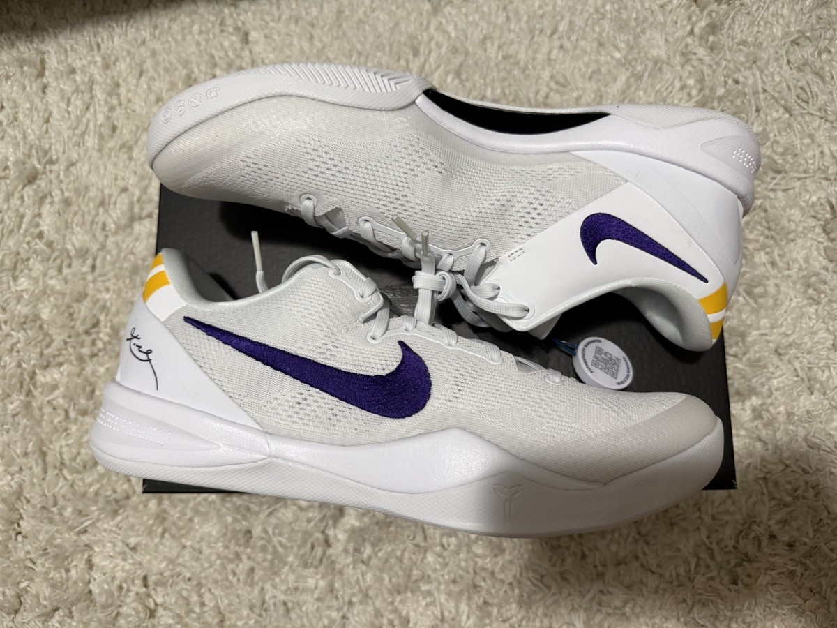 Nike Kobe 8 Protro Lakers Home White Gold Men's US Size 13