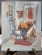 WOODRUM "HIGHER EDUCATION" AFRICAN AMERICAN BOY TOILET ON GICLEE CANVAS PAINTING