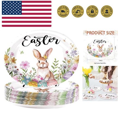 50PCS Easter Oval Paper Plates Easter Decorations 10'' X 12'' Large Easter Bunn...