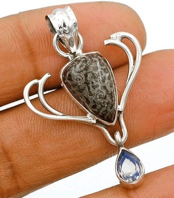 Natürliche Stachelrochen Koralle 925 massiv Sterling Silber Anhänger Schmuck