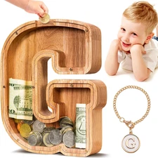 Wooden Letter Piggy Bank| Piggy Bank for Boys Girls Toddler| Alphabet G Money Ba