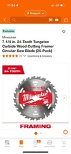 🔥25 Pack Milwaukee 7 1/4 Premium Circular Saw Blades 24 Tooth 48-40-1720 NEW