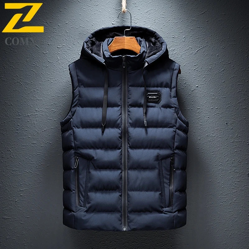 Winter Vests Men's Casual Padded Vest Jacket Outdoor Ski Cold-proof Hooded Vest - Image 3 of 4