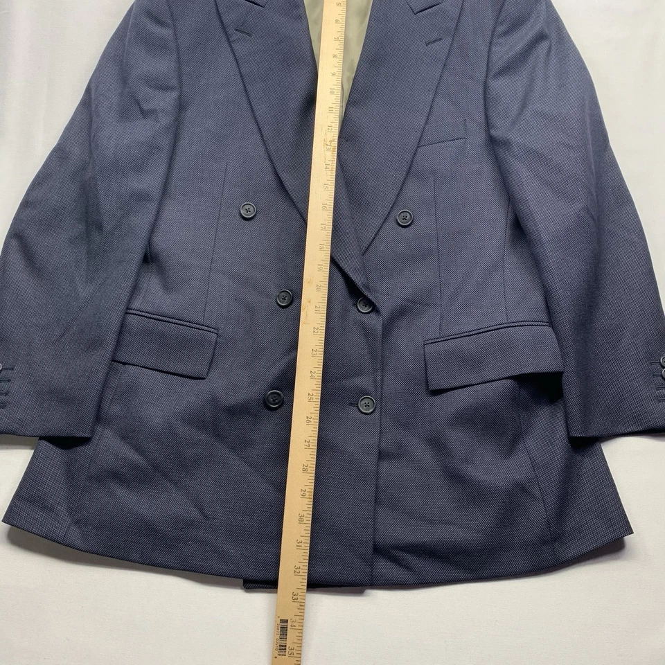 Paul Stuart Double Breasted Suit Men’s 44R 38x29.5” Pants Birds Eye Blue Wool - Image 4 of 4