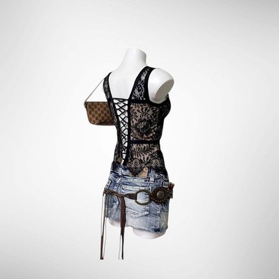 Y2K Bebe Whimsigoth Black Lace Corset Top w/ Nude Lining