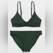 NWT Aerie FULL SET Beach Babe Shine Rib Voop Top Full Coverage Bottom Sycamore