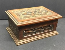 Vintage Trinket Box Carved Wooden Flowers 4   x 6          S7-3 