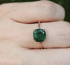 Beautiful Cushion Cut Emerald Handmade Solid Gold Dainty Ring For Wife
