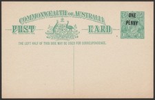 AUSTRALIA Pocztówka papiernicza 1923 ONE PENNY KGV 11⁄2d zielona. ACSC kot $500
