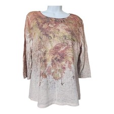 Coldwater Creek Large 14 Scoop Neck 3/4 Sleeve Pullover USA Flower Print