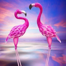 Metallic Pink Flamingo Sculpture Decor, Courtyard Lawn Garden Porch Decor, Me...