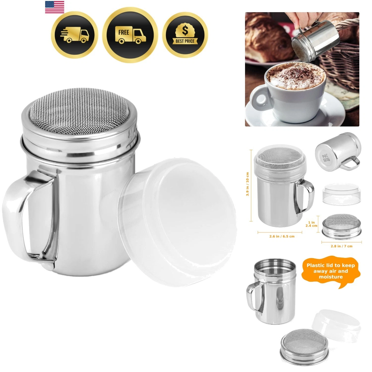 Powdered Sugar Shaker Duster, Cinnamon Shaker Flour Shaker Sifter, Fine Mesh ...