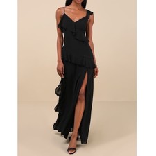 NWT Lulus Utterly Captivating Black Ruffled Sleeveless Maxi Dress Medium
