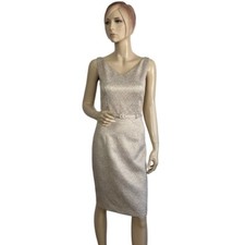David Meister Women's V-neck Metallic Gold Jacquard Sheath Dress 4