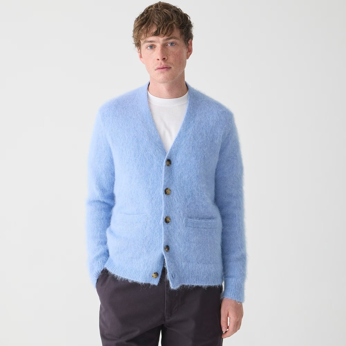 J.CREW Men's Alpaca-Blend V-Neck Cardigan Sweater Light Blue J.CREW Men's Alpaca-Blend V-Neck Cardigan Sweater Light Blue