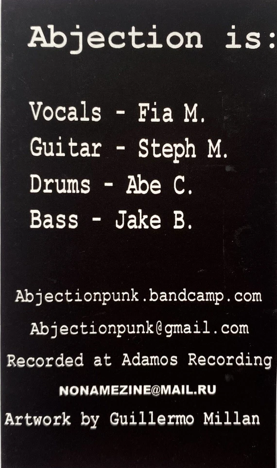 ABJECTION - 2017 DEMO CASSETTE TAPE LOS ANGELES HARDCORE PUNK EXIT ORDER VOESTEK - Image 2 of 4