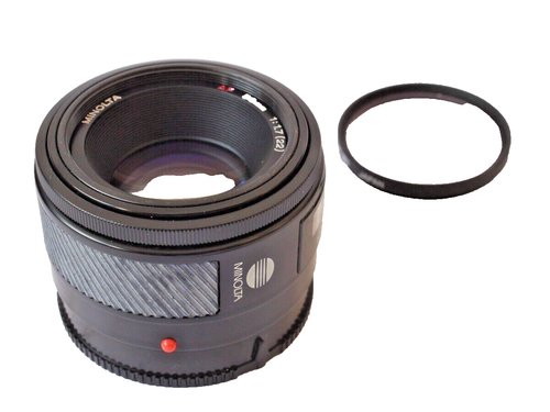 Minolta AF 50mm f1.7 lens in Sony A mount + Hoya Skylight filter & rear cap