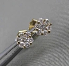 ESTATE .48CTW DIAMOND FLOWER CLUSTER 5MM 14K YELLOW GOLD STUD EARRINGS #2553