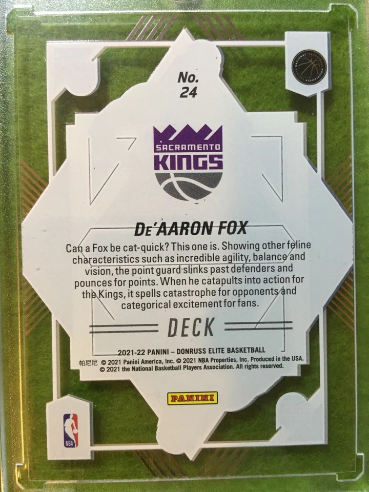 DE'AARON FOX CLEAR CARD JERSEY #5 KINGS  2021-22 Donruss Elite DECK De'Aaron Fox - Image 4 of 4