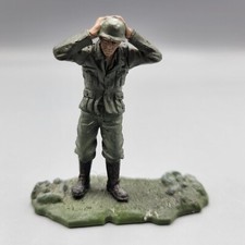 Military Soldier Figure WW2 German Figurine W/ Raised Arms On Green Base 2"