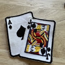 BLACKJACK iron-on PATCH - ACE JACK SPADES LAS VEGAS embroidered GAMBLING EMBLEM