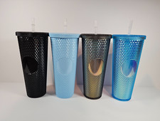 Studded Tumbler Cold Cup 24 oz Straw Diamond Grid Matte Venti Iced Coffee Cup