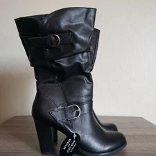Style & Co Sachi Block Heel Mid-Shaft Slouchy Boots Faux Black 8.5 Wide Calf NEW